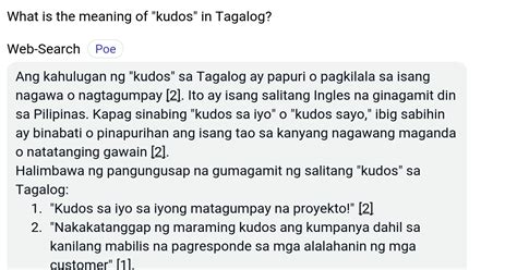 kudos meaning in tagalog